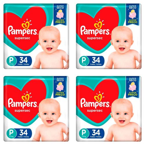 Kit 4 Fraldas Pampers Supersec Pacotão P 34 Unidades cada
