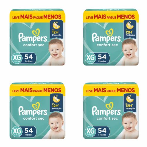 Kit 4 Fraldas Pampers Confort Sec Xg 54 Unidades cada Kit 4 Fraldas Pampers Confort Sec Xg 54 Unidades cada