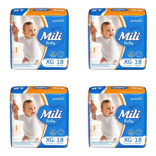 Kit 4 Fraldas Mili Baby Jumbinho (Xg) 18 Unidades cada