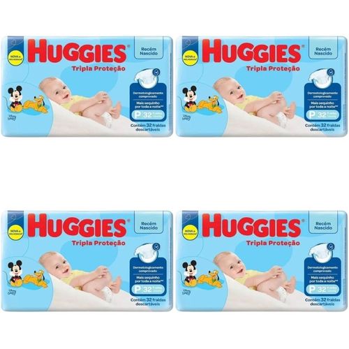 Kit 4 Fraldas Huggies Tripla Proteção Jumbo (P) 32 Unidades cada Kit 4 Fraldas Huggies Tripla Proteção Jumbo (P) 32 Unidades cada