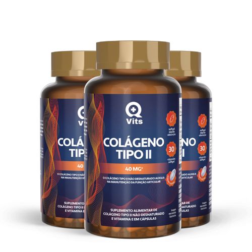 Kit Colágeno Tipo II 40mg QMaisVits 90 Cápsulas Softgel