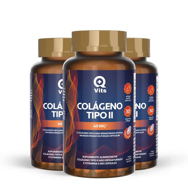 Kit Colágeno Tipo II 40mg QMaisVits 90 Cápsulas Softgel