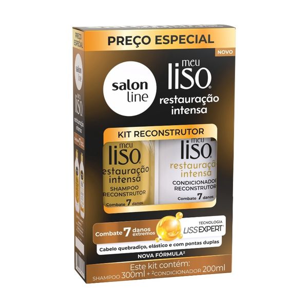 Kit Salon Line Meu Liso: Shampoo 300ml e Condicionador 200ml Restauração Intensa