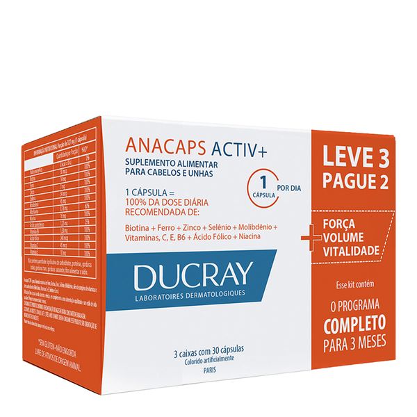 Kit Suplemento Antiqueda Capilar Ducray Anacaps Activ+ 90 Cápsulas