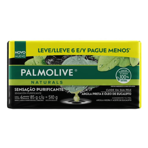 Kit com 3 Unidades de Sabonete Em Barra Argila Preta E Óleo De Eucalipto Palmolive 85g 6 Unidades