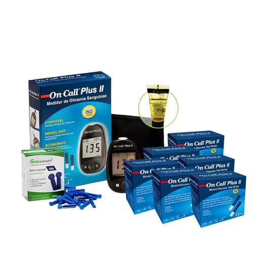 Monitor de Glicose + 300 Tiras + 100 Lancetas + 1 Glicose Líquida 300 Tiras