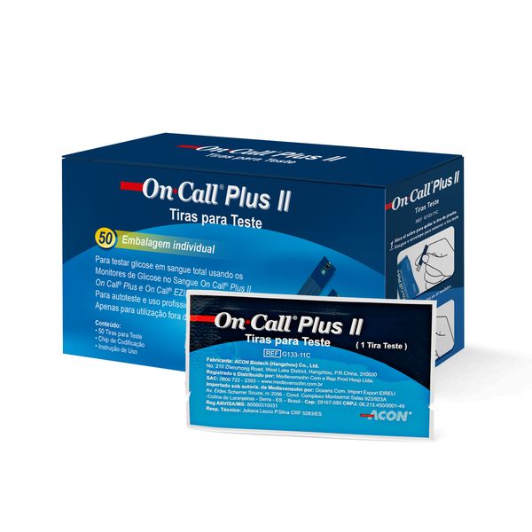 50 Tiras de Glicose Individuais On Call Plus II 50 Tiras