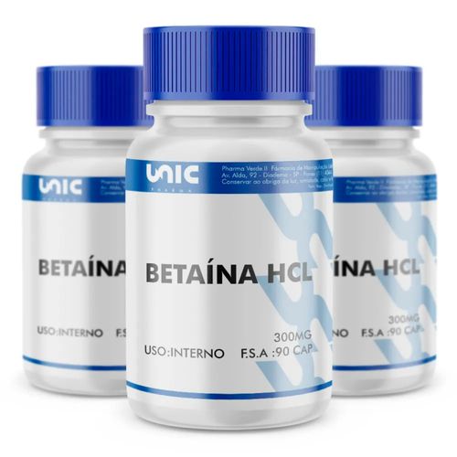 Kit 3 Betaina Hcl 300Mg 90 Cápsulas