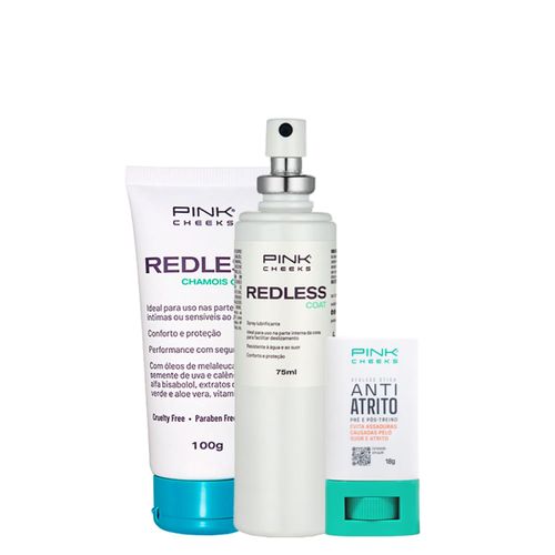 Kit Pink Cheeks Redless - Creme Antiatrito Chamois Cream 100g + Bastão Antiatrito 18g + Spray Antiatrito Coat 75ml Kit