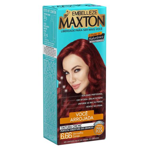 Kit Prático Tintura Creme Maxton 6.66 Vermelho Cereja Embelleze Kit Prático Tintura Creme Maxton 6.66 Vermelho Cereja Embelleze