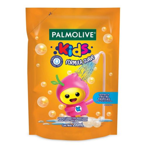 Kit com 3 Unidades de Sabonete Líquido Mãos e Corpo Frutas Tropicais Palmolive Kids Sachê 200ml Refil