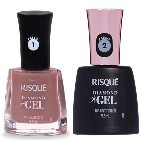 Kit Esmalte Risque Diamond Gel Espumante Rose + Fixador Top Coat Kit Esmalte Risque Diamond Gel Espumante Rose + Fixador Top Coat
