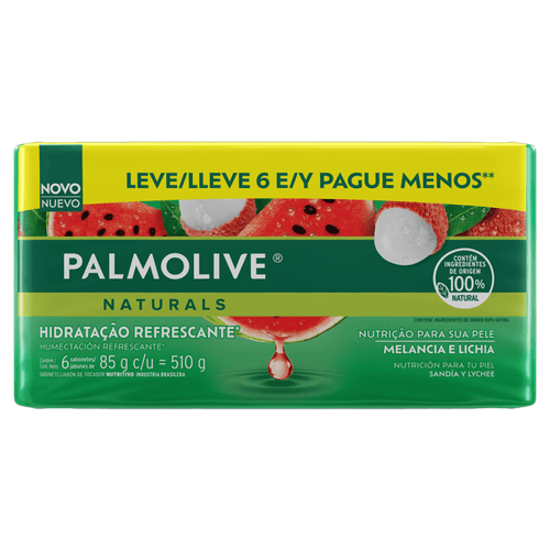 Kit com 3 Unidades de Sabonete Palmolive Melancia e Lichia 85g 6 Unidades