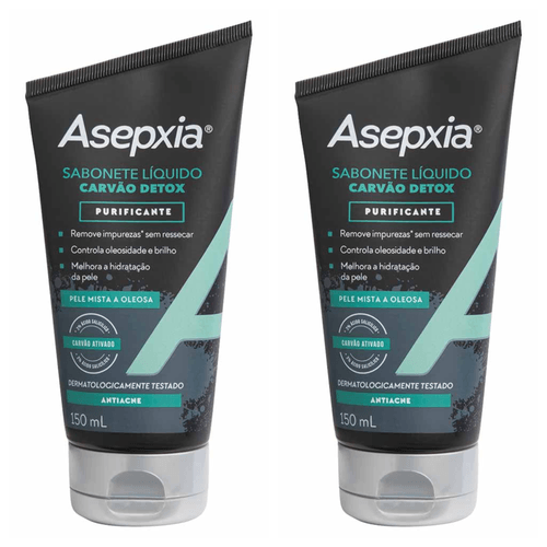 Kit com 2 Unidades de Sabonete Líquido Facial Carvão Detox Asepxia 150ml Kit com 2 Unidades de Sabonete Líquido Facial Carvão Detox Asepxia 150ml