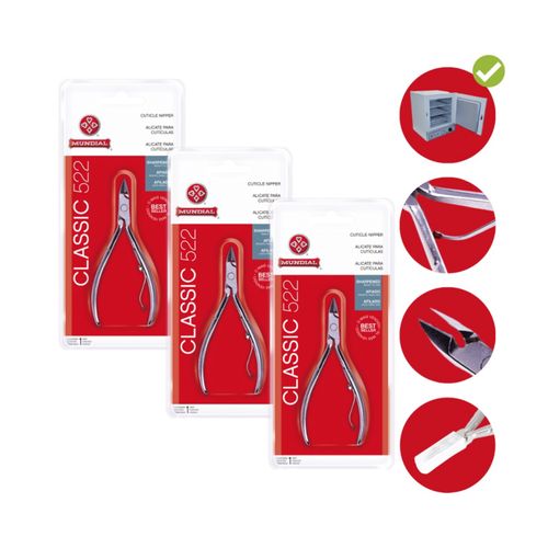 Kit 3 Alicates Cutícula Mundial 522 Classic Afiado Best Seller