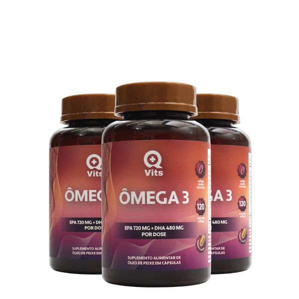 Kit Ômega 3 1000mg Concentrado EPA 720mg DHA 480mg QMaisVits 360 Cápsulas Softgel