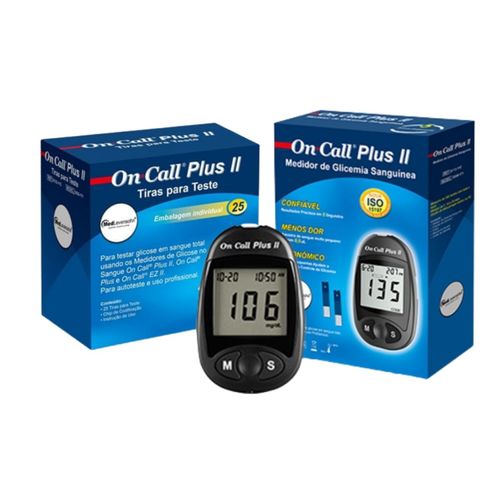 25 Tiras Individuais + Monitor de Glicose On Call Plus II