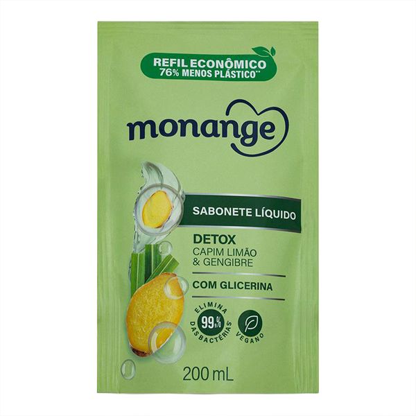 Sabonete Líquido Monange Detox Capim-Limão & Gengibre 200ml Refil