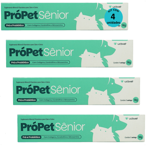 PRÓPET SÊNIOR 14G PRÉ E PROBIÓTICO PARA CÃES E GATOS UCBVET KIT COM 4