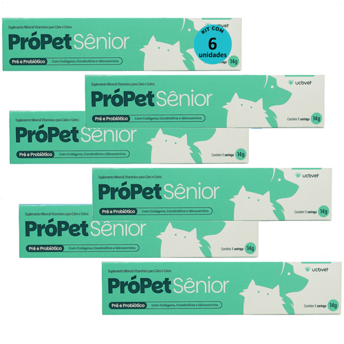 PRÓPET SÊNIOR 14G PRÉ E PROBIÓTICO PARA CÃES E GATOS UCBVET KIT COM 6