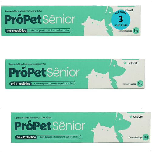 PRÓPET SÊNIOR 14G PRÉ E PROBIÓTICO PARA CÃES E GATOS UCBVET KIT COM 3