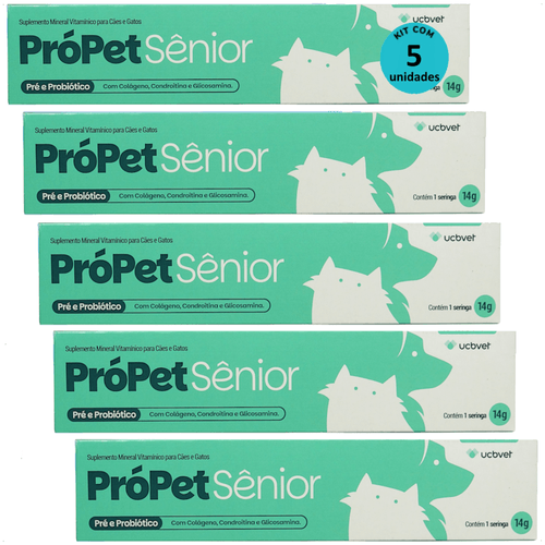 PRÓPET SÊNIOR 14G PRÉ E PROBIÓTICO PARA CÃES E GATOS UCBVET KIT COM 5 PRÓPET SÊNIOR 14G PRÉ E PROBIÓTICO PARA CÃES E GATOS UCBVET KIT COM 5