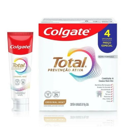 Kit com 3 Unidades de Creme Dental Colgate Total Original Mint. Prevenção Ativa. 90g 4 Unidades