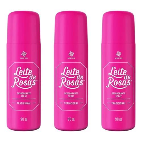 Kit c/ 3 Unidades de Desodorante Spray Leite De Rosas 90ml Kit c/ 3 Unidades de Desodorante Spray Leite De Rosas 90ml