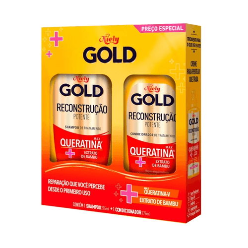 Kit Niely Gold Queratina Reconstrução Shampoo 275ml + Condicionador 175ml