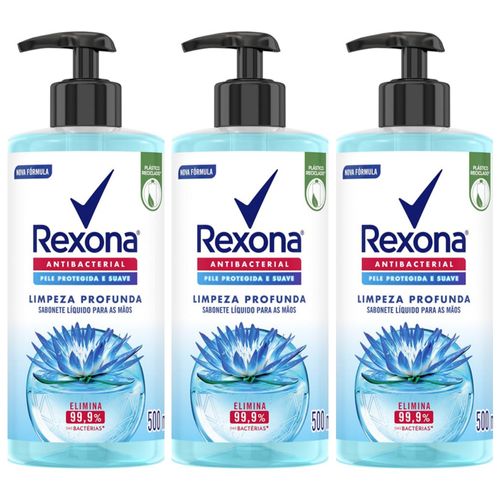 Kit com 3 Unidades de Rexona Sabonete Líquido Limpeza Profunda 500Ml