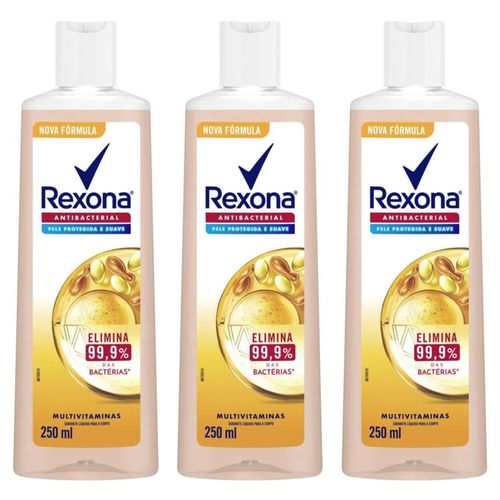 Kit com 3 Unidades de Rexona Sabonete Líquido Multivitaminas 250Ml