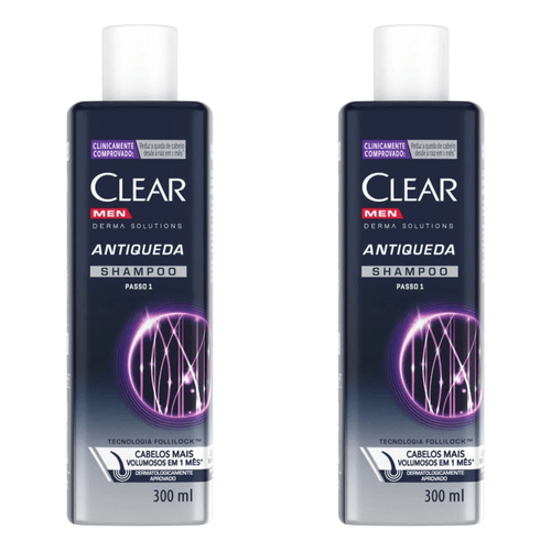 Kit com 2 Unidades de Clear Shampoo Antiqueda Men Derma Solutions 300ml Kit com 2 Unidades de Clear Shampoo Antiqueda Men Derma Solutions 300ml