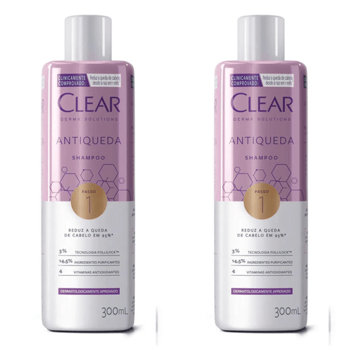 Kit com 2 Unidades de Clear Shampoo Antiqueda Derma Solutions 300ml Kit com 2 Unidades de Clear Shampoo Antiqueda Derma Solutions 300ml