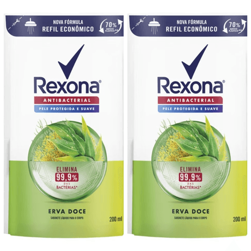 Kit com 2 Unidades de Rexona Sabonete Líquido Erva Doce 200Ml Refil