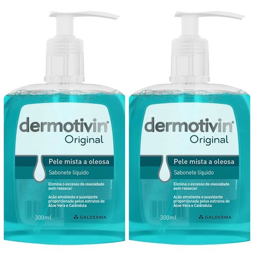 Kit com 2 Unidades de Sabonete Líquido Facial para Pele Mista a Oleosa Dermotivin Original 300ml