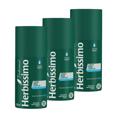 Kit c/3 Unidades de Desodorante Rollon Herbissimo 50ml Tradicional Kit c/3 Unidades de Desodorante Rollon Herbissimo 50ml Tradicional