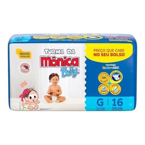 Kit 2 Fraldas Turma da Mônica Jumbinho Tamanho G com 16 unidades