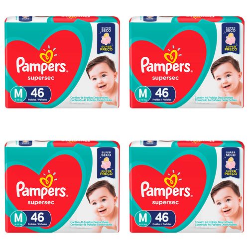 Kit 4 Fraldas Pampers Super Sec M c/ 46 Unidades cada Kit 4 Fraldas Pampers Super Sec M c/ 46 Unidades cada