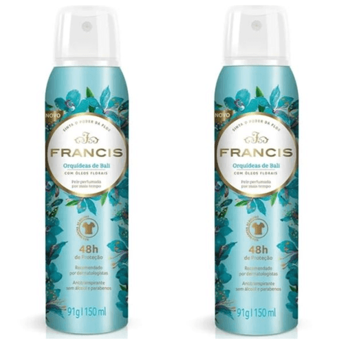 Kit c/2 Unidades de Desodorante Aerosol Francis 150ml Clássico Azul