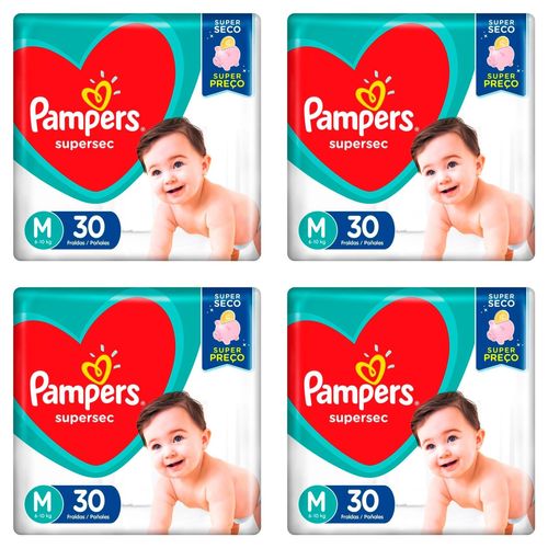 Kit 4 Fraldas Pampers Supersec Pacotão M 30 Unidades cada Kit 4 Fraldas Pampers Supersec Pacotão M 30 Unidades cada