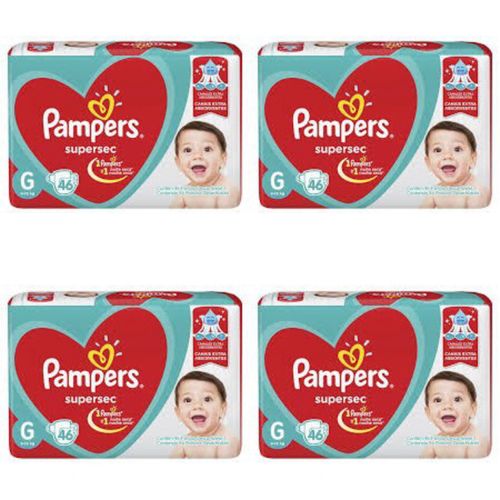Kit 4 Fraldas Supersec Hiper ”G” Pampers Simples c/46 Unidades cada