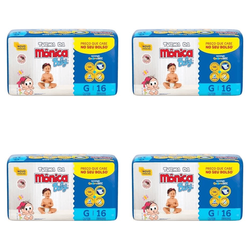Kit 4 Fraldas Turma da Mônica Jumbinho Tamanho G com 16 Unidades cada