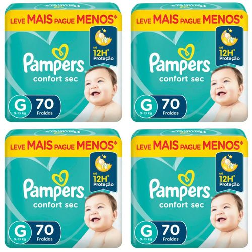 Kit 4 Fraldas Confortsec Bag ”G” Pampers Simples c/70 Unidades cada Kit 4 Fraldas Confortsec Bag ”G” Pampers Simples c/70 Unidades cada