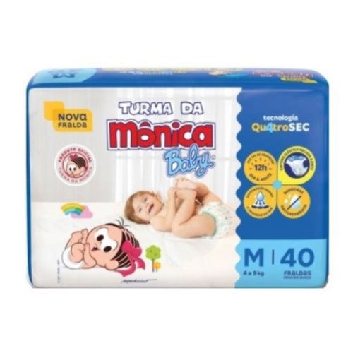 Kit 2 Fraldas Turma da Mônica Econômica Tamanho M com 40 unidades Kit 2 Fraldas Turma da Mônica Econômica Tamanho M com 40 unidades