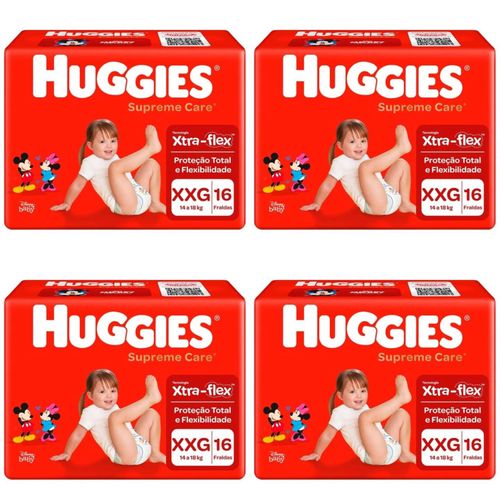 Kit 4 Fraldas Huggies Supreme Care Jumbo Xxg 16 Unidades cada Kit 4 Fraldas Huggies Supreme Care Jumbo Xxg 16 Unidades cada