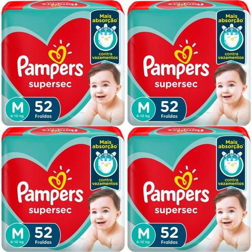 Kit 4 Fraldas Supersec Hiper ”M” Pampers Simples c/52 Unidades cada Kit 4 Fraldas Supersec Hiper ”M” Pampers Simples c/52 Unidades cada