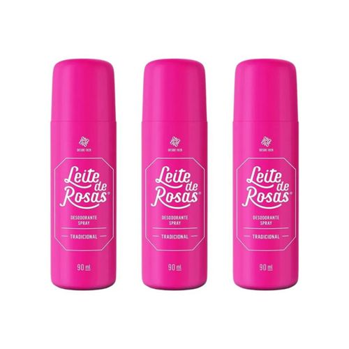 Kit c/3 Unidades de Desodorante Spray Leite De Rosas 90g