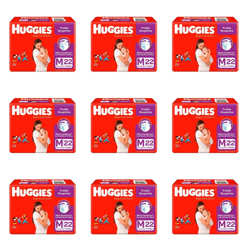 Kit 9 Fraldas Huggies Roupinha Supreme Care Jumbo M c/22 Unidades cada Kit 9 Fraldas Huggies Roupinha Supreme Care Jumbo M c/22 Unidades cada