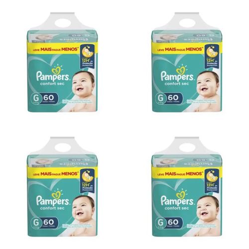 Kit 4 Fraldas Pampers Comfort Sec Hiper G c/60 Unidades cada