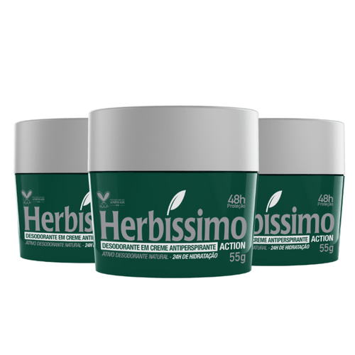Kit c/3 Unidades de Desodorante Creme Herbissimo 55g Action